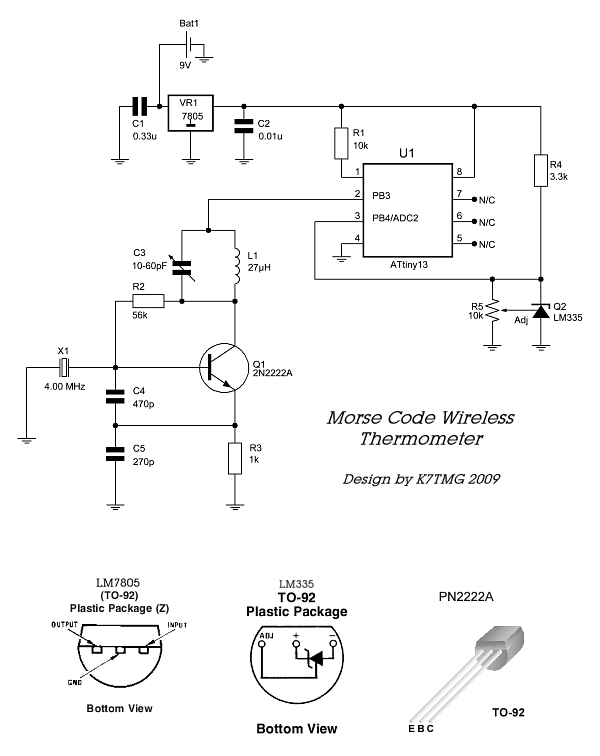 Схема беспроводного термометра кода Морзе